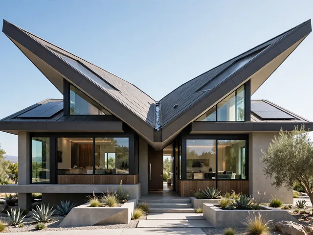 Rumah beratap butterfly berbentuk V terbalik sebagai contoh bentuk atap rumah futuristik