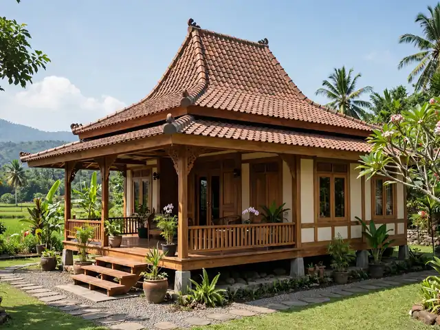 Rumah beratap limasan empat sisi miring sebagai contoh bentuk atap rumah berkesan kokoh