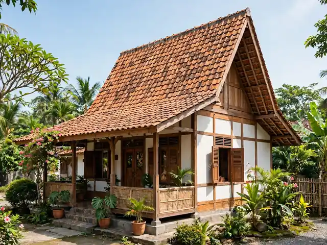 Rumah beratap pelana dua bidang miring sebagai contoh bentuk atap rumah yang paling banyak dipakai