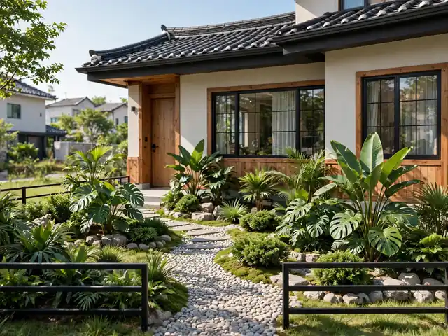 Taman mini hijau di depan desain rumah ala korea