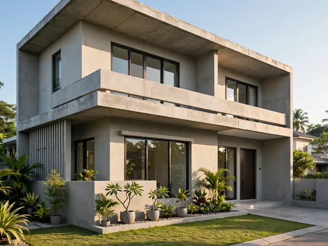 Fasad rumah dak cor dua lantai dengan balkon atas dari gambar rumah dak cor yang kokoh dan rapi