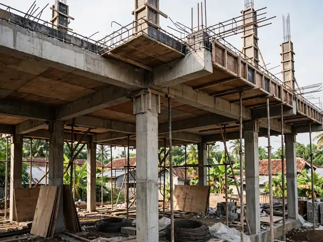 Struktur dak cor lantai atas dengan kolom beton untuk gambar rumah dak cor yang kuat