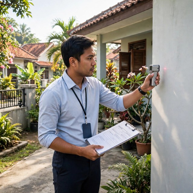 KPR Rumah Second: 7 Syarat, Biaya, dan Cara Mengajukannya 2 Petugas appraisal bank menaksir nilai rumah untuk menentukan plafon kpr rumah second yang disetujui