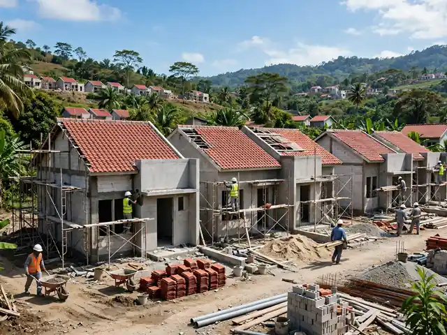 KPR Syariah Non Bank: 8 Skema Aman Tanpa Bank 1 Deretan rumah tipe kecil sedang dibangun untuk program kpr syariah non bank
