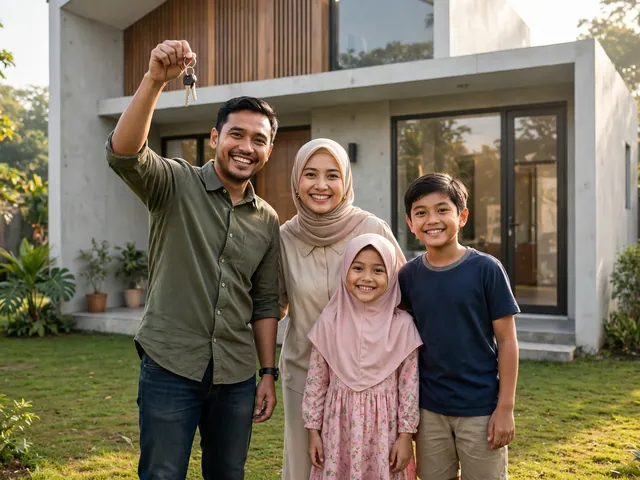 KPR Syariah Terbaik: 4 Bank Margin Rendah 2026 2 Keluarga bahagia memegang kunci rumah baru setelah mendapat pembiayaan dari kpr syariah terbaik