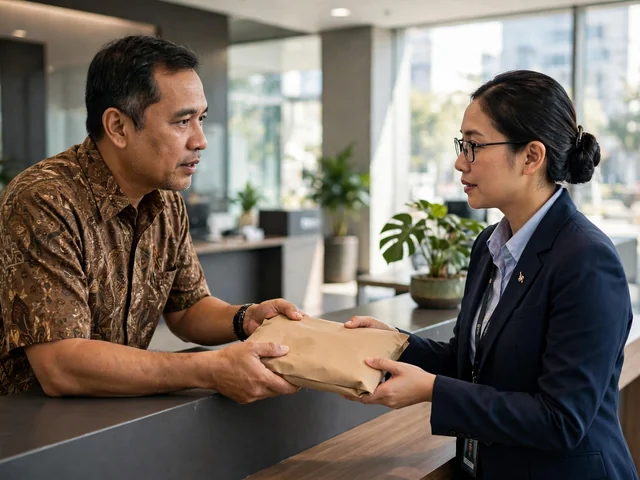 Nasabah menyerahkan dana pelunasan ke petugas bank dan menanyakan ketentuan pinalti pelunasan kpr yang berlaku