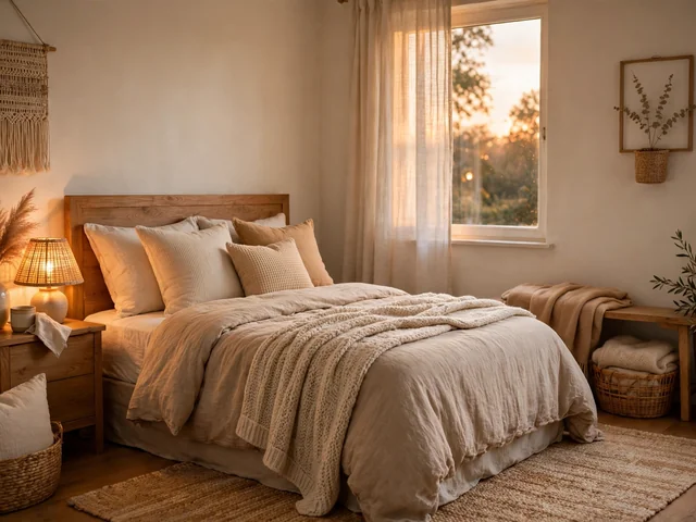 Kamar rapi rekomendasi dekorasi kamar dengan tema hangat, tekstil lembut, dan cahaya hangat