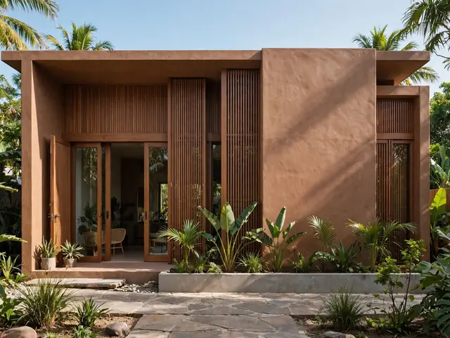 Fasad rumah minimalis bercat cokelat tanah dan clay sebagai pilihan warna cat rumah minimalis bagian luar